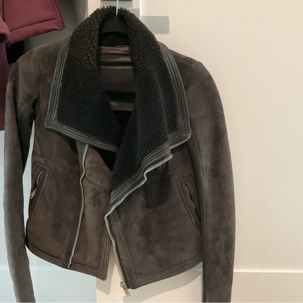 Rick Owens Black Leather Jacket with Shearling Collar